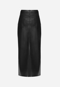 Born2be - Czarna Długa Spódnica High Waist z Imitacji Skóry z Dodatkowym Paskiem i Rozcięciem Wyneti. Okazja: na co dzień. Stan: podwyższony. Kolor: czarny. Materiał: skóra. Długość: długie. Styl: klasyczny, elegancki, casual #3