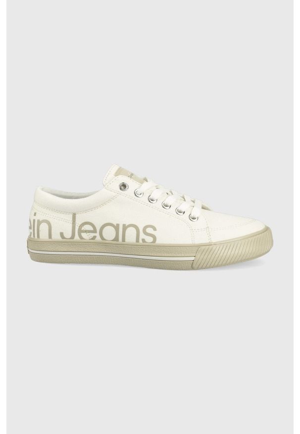 Calvin Klein Jeans tenisówki YW0YW00485.YAF damskie kolor beżowy. Nosek buta: okrągły. Zapięcie: sznurówki. Kolor: beżowy. Materiał: materiał, włókno, guma