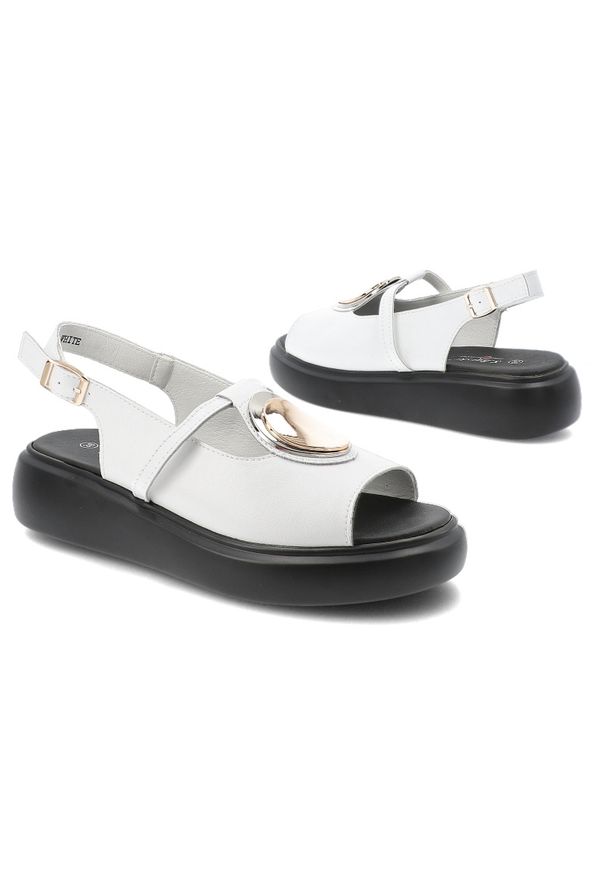Białe Sandały S.Barski Stylowe Obuwie Damskie. Okazja: na co dzień. Zapięcie: pasek. Kolor: biały. Wzór: aplikacja. Sezon: lato. Obcas: na platformie. Styl: elegancki