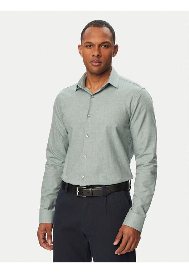 Calvin Klein Koszula LV019EU148 Zielony jasny Slim Fit. Kolor: zielony. Materiał: bawełna