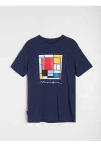 Sinsay - Bawełniana koszulka z nadrukiem - granatowy. Kolor: niebieski. Materiał: bawełna. Wzór: nadruk #1