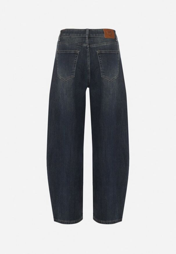 Born2be - Granatowe Szerokie Jeansy Barrel Fit z Wysokim Stanem Delennia. Stan: podwyższony. Kolor: niebieski. Styl: elegancki