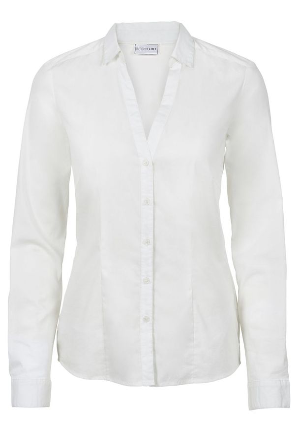 Bluzka ze stretchem bonprix biel wełny. Kolor: biały. Materiał: wełna. Długość rękawa: długi rękaw. Długość: długie