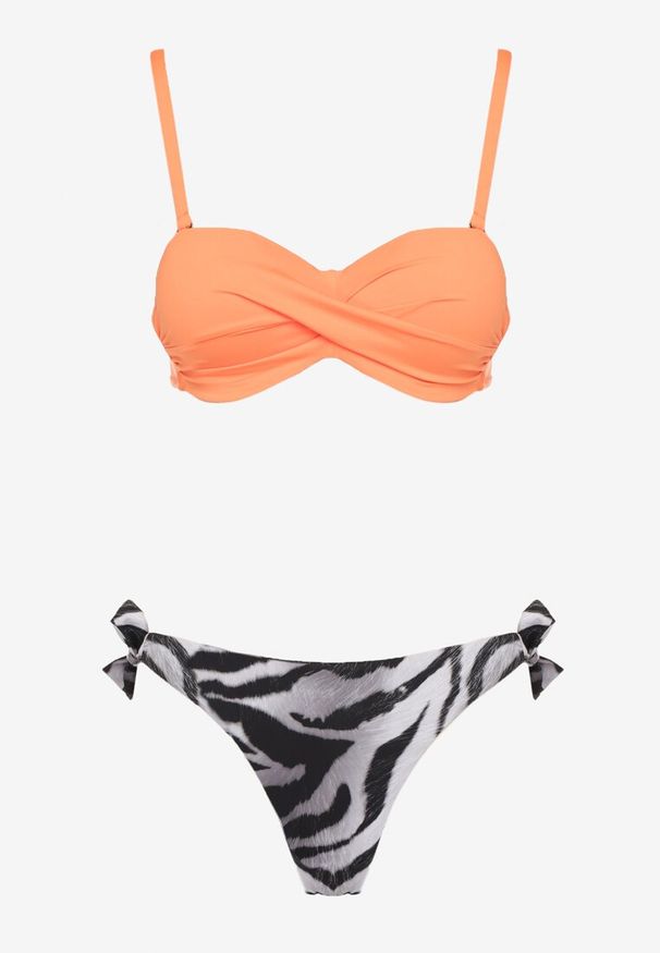 Renee - Pomarańczowe Bikini 2 Pary Majtek Typu Figi i Biustonosz Wiązany na Plecach Galanoria. Kolor: pomarańczowy. Wzór: aplikacja