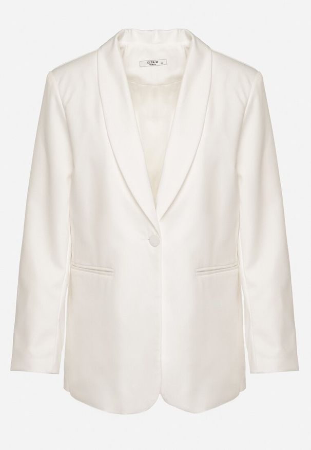 Born2be - Biała Marynarka Jednorzędowa z Usztywnioną Linią Ramion Avidvira. Okazja: na spotkanie biznesowe. Kolor: biały. Materiał: jeans. Styl: biznesowy