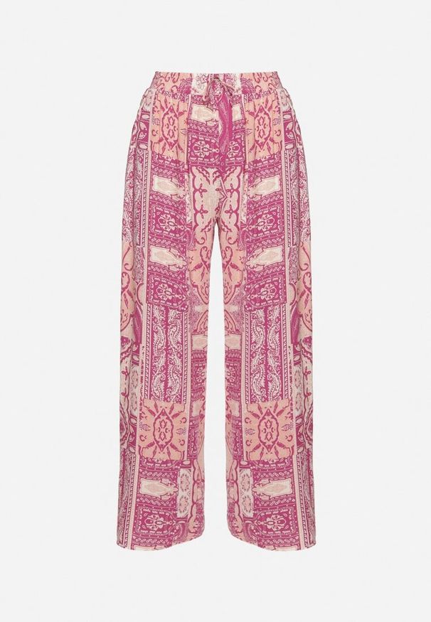 Born2be - Różowe Spodnie Palazzo z Wiskozy z Gumką w Talii Lirfea. Okazja: na co dzień. Kolor: różowy. Materiał: wiskoza. Styl: boho, klasyczny, elegancki, casual