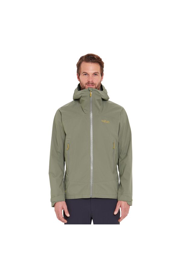 Kurtka przeciwdeszczowa męska Rab Downpour Light Jacket z kapturem. Typ kołnierza: kaptur. Kolor: zielony