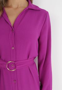 Born2be - Fioletowa Sukienka Koszulowa z Paskiem Alik. Kolor: fioletowy. Materiał: materiał, tkanina. Długość rękawa: długi rękaw. Wzór: gładki, jednolity. Typ sukienki: koszulowe. Długość: midi #3