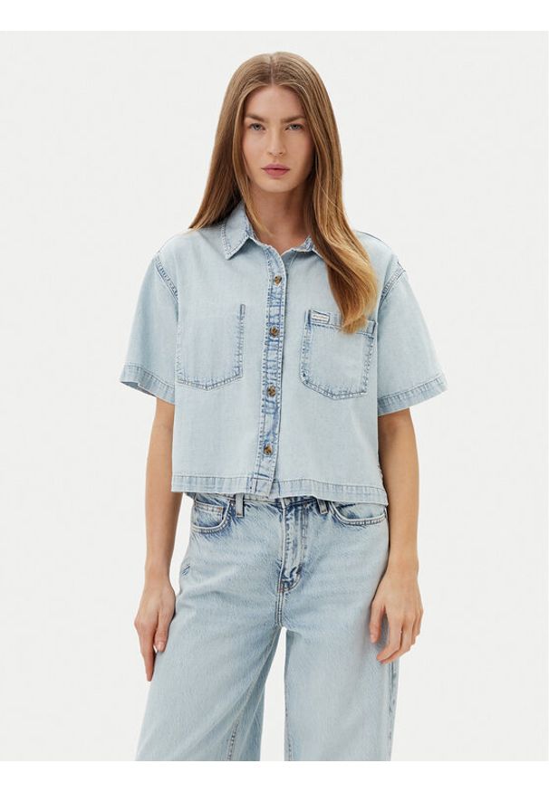 Guess Jeans Koszula W5GH0F D5M83 Niebieski Regular Fit. Kolor: niebieski. Materiał: bawełna