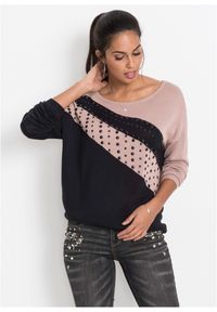 bonprix - Sweter oversize z aplikacją. Kolor: czarny. Wzór: aplikacja. Styl: elegancki