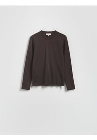 Reserved - Bawełniany longsleeve - ciemnobrązowy. Kolor: brązowy. Materiał: bawełna. Długość rękawa: długi rękaw