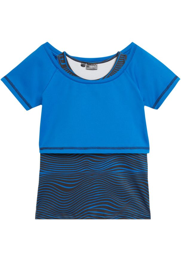 bonprix - Shirt dziewczęcy sportowy 2 w 1 + top sportowy (2 części). Kolor: niebieski. Styl: sportowy
