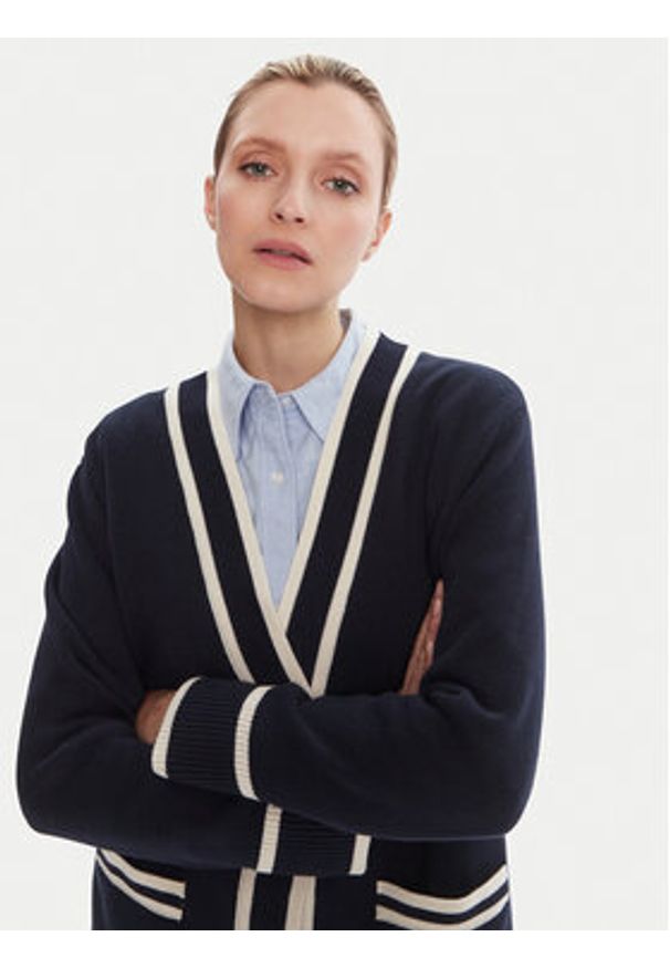 GANT - Gant Kardigan 4805340 Granatowy Relaxed Fit. Kolor: niebieski. Materiał: bawełna