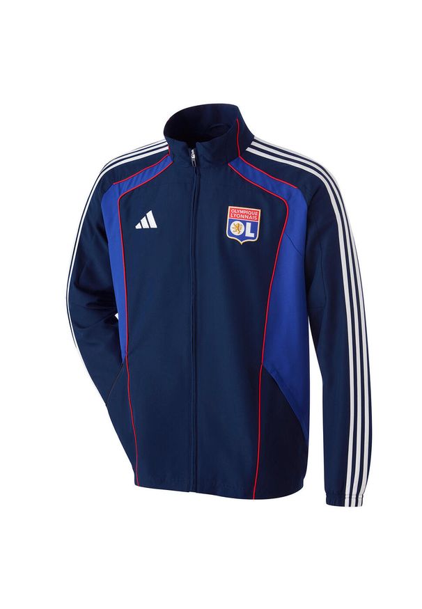 Adidas - Kurtka dresowa OL UBP 2025/26. Kolor: niebieski. Materiał: dresówka. Sport: piłka nożna