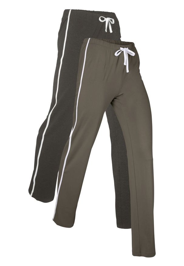 Spodnie shirtowe ze stretchem (2 pary), długie, Level 1 bonprix ciemnooliwkowy + antracytowy melanż. Kolor: zielony. Długość: długie. Wzór: melanż
