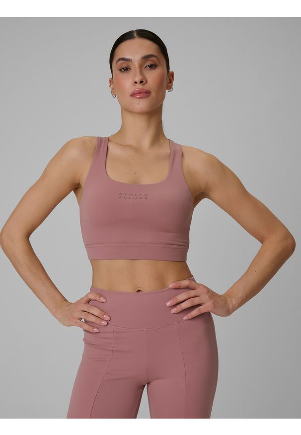 4f - 4F Biustonosz treningowy z niskim wsparciem damski - różowy S. Kolor: różowy. Materiał: guma, włókno, materiał. Rodzaj stanika: wyciągane miseczki. Sport: fitness, joga i pilates