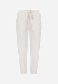 Renee - Białe Bawełniane Jeansy Typu Mom Fit High Waist Ściągane w Pasie Sznurkiem Winlenne. Okazja: na co dzień. Stan: podwyższony. Kolor: biały. Styl: klasyczny, casual #5