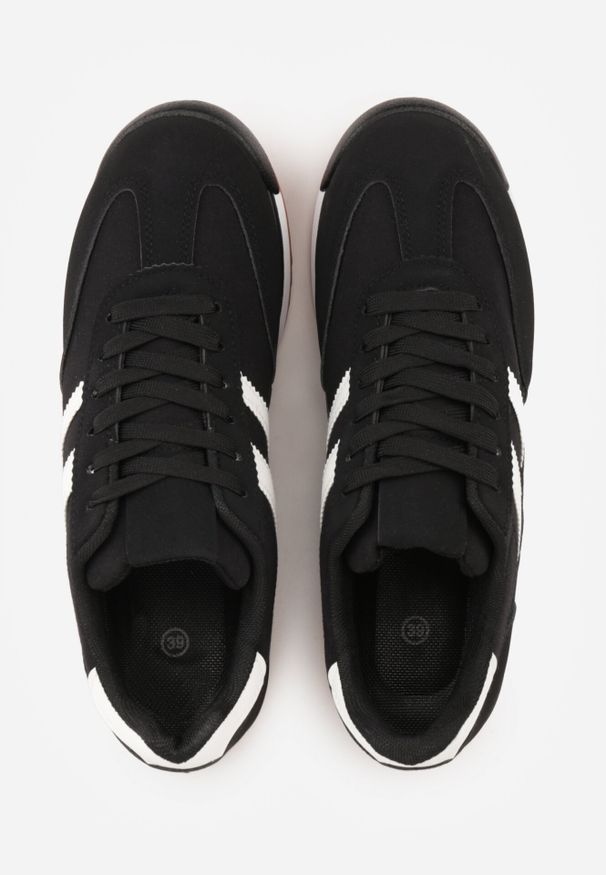 Born2be - Czarne Sneakersy z Geometrycznym Motywem Jannata. Okazja: na co dzień. Kolor: czarny. Materiał: jeans, dresówka. Wzór: geometria