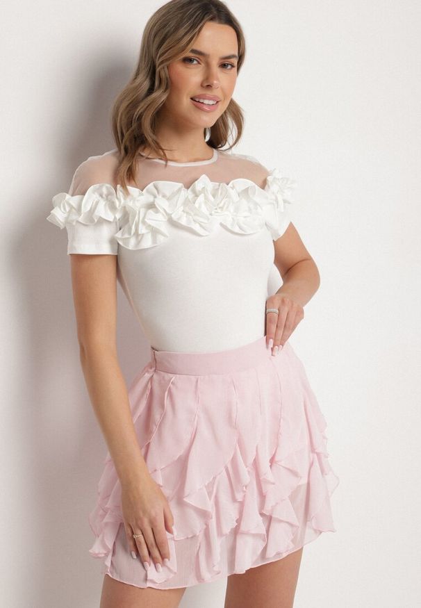 Born2be - Różowe Spódnico-Szorty z Falbankami Vikavira. Okazja: na co dzień, na spotkanie biznesowe. Kolor: różowy. Styl: elegancki, biznesowy, casual