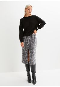 bonprix - Sweter z koronką. Typ kołnierza: dekolt w serek. Kolor: czarny. Materiał: koronka. Wzór: koronka