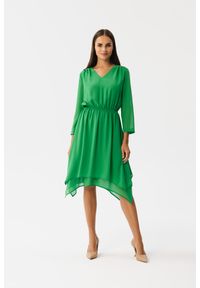 Stylove - Elegancka zwiewna sukienka szyfonowa wizytowa zielona. Okazja: na randkę. Kolor: zielony. Materiał: szyfon. Typ sukienki: oversize. Styl: elegancki, wizytowy #1