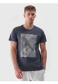 4f - 4F T-shirt z nadrukiem regular męski - szary XL. Okazja: na co dzień. Kolor: szary. Materiał: dzianina, bawełna, jersey. Wzór: nadruk. Styl: klasyczny, sportowy, casual