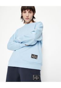 Armani Exchange - ARMANI EXCHANGE - Niebieska bawełniana bluza. Kolor: niebieski. Materiał: bawełna. Wzór: aplikacja #3