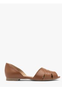 Ryłko - Jasnobrązowe sandały z ozdobną cholewką KARA. Kolor: brązowy. Materiał: skóra