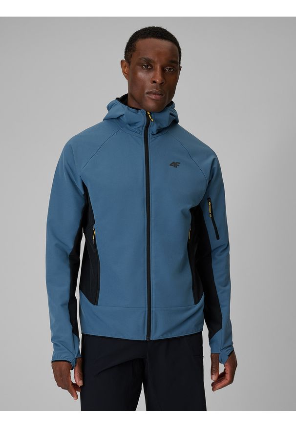 4f - 4F Kurtka softshell wiatroodporna męska - granatowa XXL. Kolor: niebieski. Materiał: softshell. Długość: długie