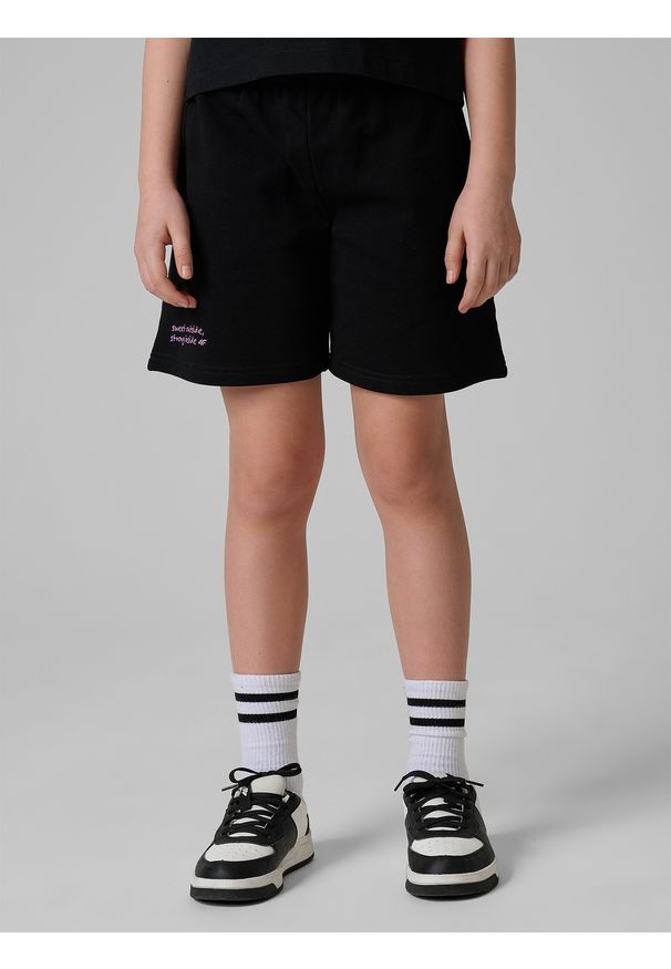 4f - 4F Spodenki dresowe dziewczęce - czarny 140 (9-10 lat). Kolor: czarny. Materiał: dresówka. Sezon: lato
