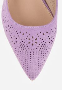 Born2be - Fioletowe Ażurowe Sandały Vices na Obcasie Bez Pięty ze Skórzaną Wkładką Iffilissea. Okazja: na co dzień. Zapięcie: sprzączka. Kolor: fioletowy. Materiał: skóra. Wzór: ażurowy. Obcas: na obcasie. Styl: casual, elegancki. Wysokość obcasa: średni #3