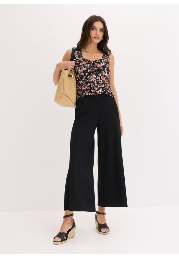 bonprix - Top z mieszanki wiskozy. Kolor: czarny. Materiał: wiskoza. Wzór: nadruk