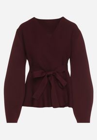 Born2be - Bordowy Kardigan z Wiskozą i Wiązaniem w Pasie Tusvela. Okazja: na co dzień. Kolor: czerwony. Materiał: wiskoza. Styl: casual #2