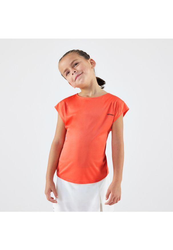 ARTENGO - Koszulka tenisowa dla dziewczynek Artengo TTS Soft. Kolor: pomarańczowy. Materiał: materiał, elastan. Sport: tenis