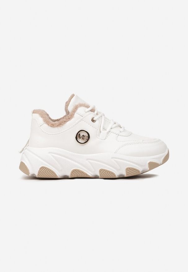 Renee - Białe Sneakersy na Tłoczonej Podeszwie z Futrzaną Wyściółką Doreti. Okazja: na co dzień, na spotkanie biznesowe. Kolor: biały. Materiał: futro