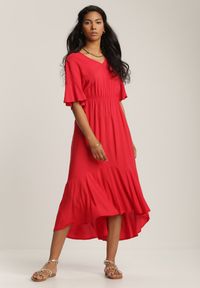 Renee - Czerwona Sukienka Parthesio. Kolor: czerwony. Materiał: materiał, wiskoza. Długość rękawa: krótki rękaw. Sezon: lato. Długość: midi #1