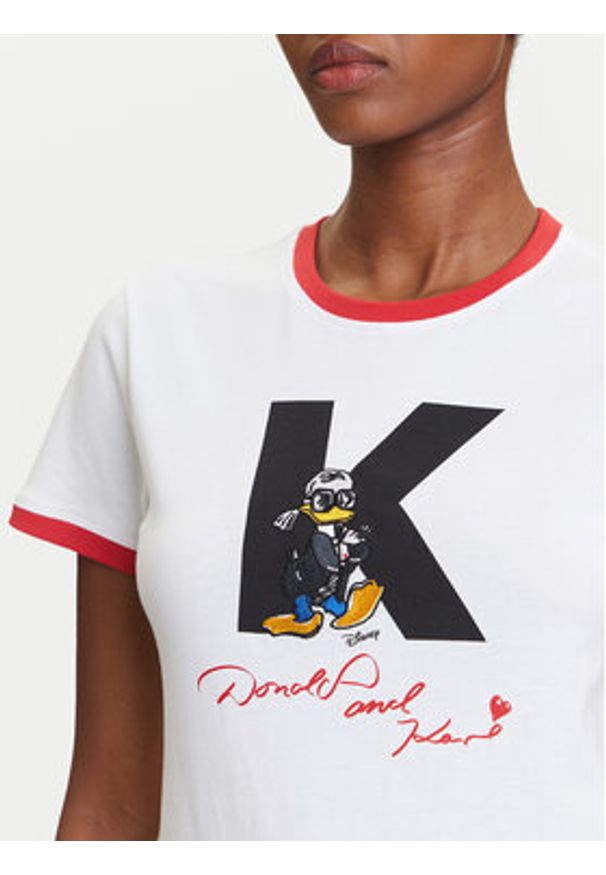 Karl Lagerfeld - KARL LAGERFELD T-Shirt A3W17089 Biały Regular Fit. Typ kołnierza: dekolt w karo. Kolor: biały. Materiał: bawełna