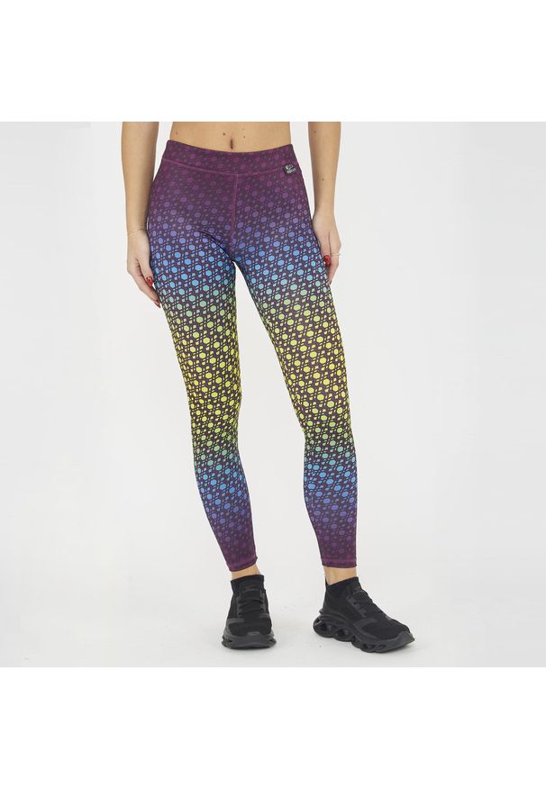 ELPLAYER - Legginsy do treningu damskie NETMESH. Kolor: fioletowy, wielokolorowy, żółty. Materiał: poliester, elastan, jersey. Sport: fitness
