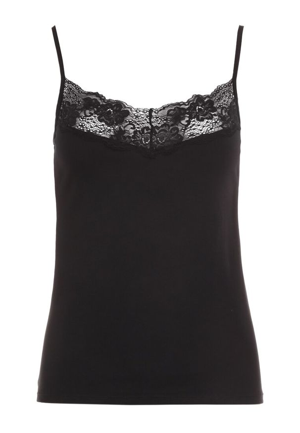 Born2be - Czarny Top Bawełniany Thelameia. Kolor: czarny. Materiał: bawełna. Długość rękawa: na ramiączkach. Wzór: gładki, koronka