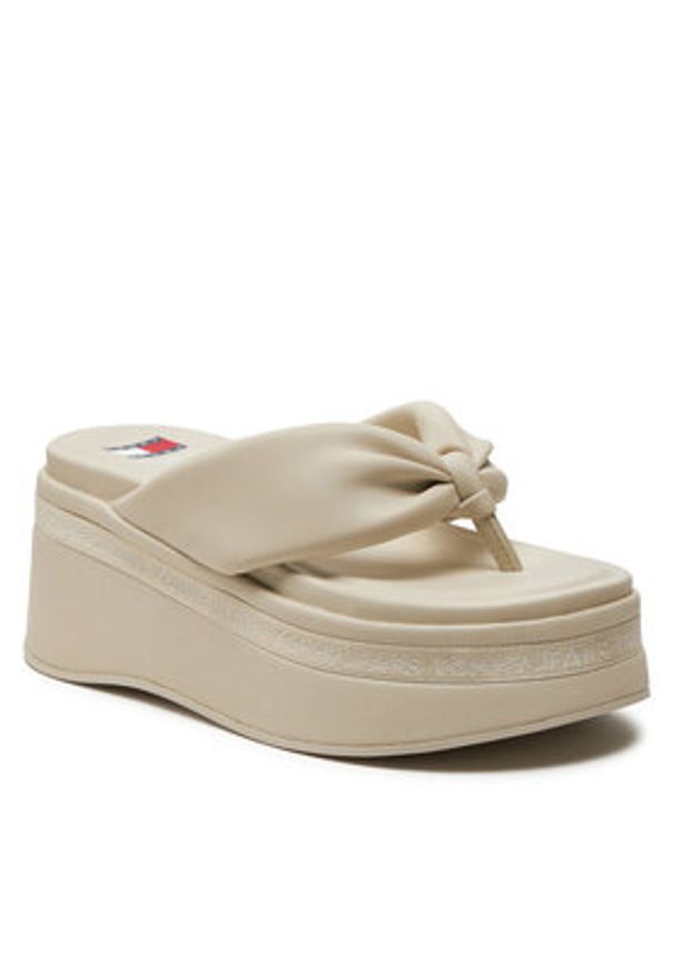 Tommy Jeans Japonki Tjw Wedge Sandal EN0EN02457 Beżowy. Kolor: beżowy. Materiał: skóra