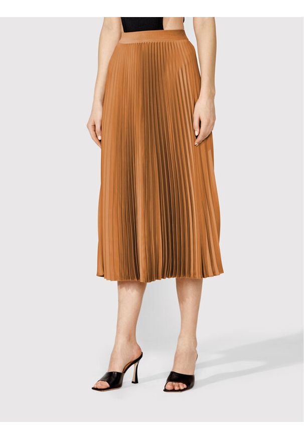 Simple Spódnica plisowana SDD006 Brązowy Regular Fit. Kolor: brązowy. Materiał: syntetyk