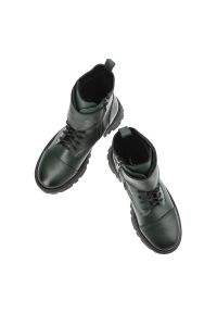 Zielone Botki Lemar Skórzane Ocieplane Buty Damskie. Zapięcie: pasek. Kolor: zielony. Materiał: skóra. Styl: elegancki #4