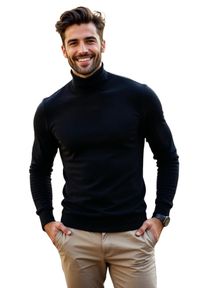 Czarny golf męski Modini SW71. Typ kołnierza: golf. Kolor: czarny. Materiał: akryl, wełna, materiał #1