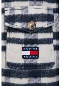 Tommy Jeans płaszcz z domieszką wełny DW0DW11848.PPYY kolor granatowy przejściowy. Kolor: niebieski. Materiał: wełna #3