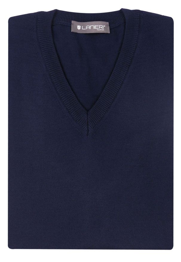 Lanieri Fashion - Granatowy bezrękawnik męski SW18. Kolor: niebieski. Materiał: akryl, wełna, materiał. Długość rękawa: bez rękawów