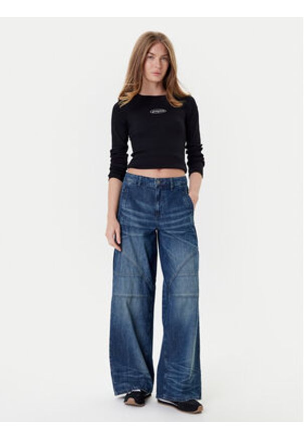 Guess Jeans Bluzka W5YP38 KA0H1 Czarny Slim Fit. Kolor: czarny. Materiał: bawełna