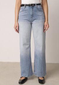 Born2be - Niebieskie Szerokie Jeansy z Bawełną i Wysokim Stanem z Efektem Gradientu Canine. Okazja: na co dzień. Stan: podwyższony. Kolor: niebieski. Wzór: gradientowy. Styl: casual, elegancki #7