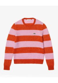 Lacoste - LACOSTE - Dwukolorowy sweter z wełną. Kolor: różowy, wielokolorowy, fioletowy. Materiał: wełna. Wzór: aplikacja, paski, prążki #3