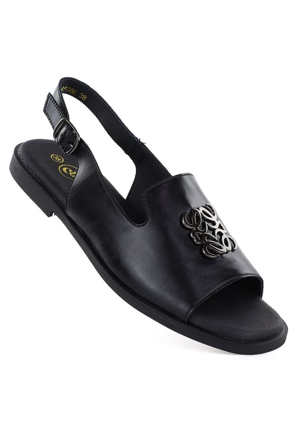 POTOCKI - Skórzane sandały damskie płaskie czarne Potocki JE19453. Kolor: czarny. Materiał: skóra. Sezon: lato