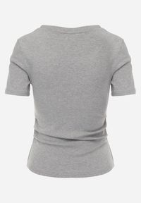 Renee - Szary T-shirt w Prążki z Marszczeniami po Bokach Nedala. Okazja: na co dzień. Kolor: szary. Wzór: prążki. Styl: casual, elegancki #8